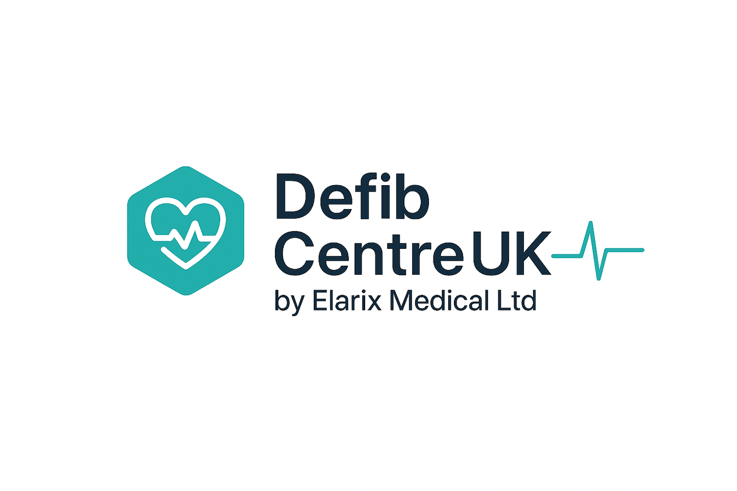 Defib Centre UK logo with Elarix Medical Ltd on a white background