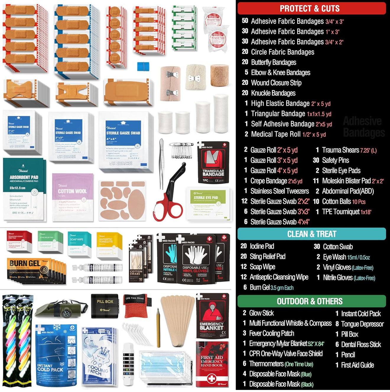 430 Piece First Aid Kit, Well-Organized Premium Waterproof Compact Trauma Medical Kits (Red)