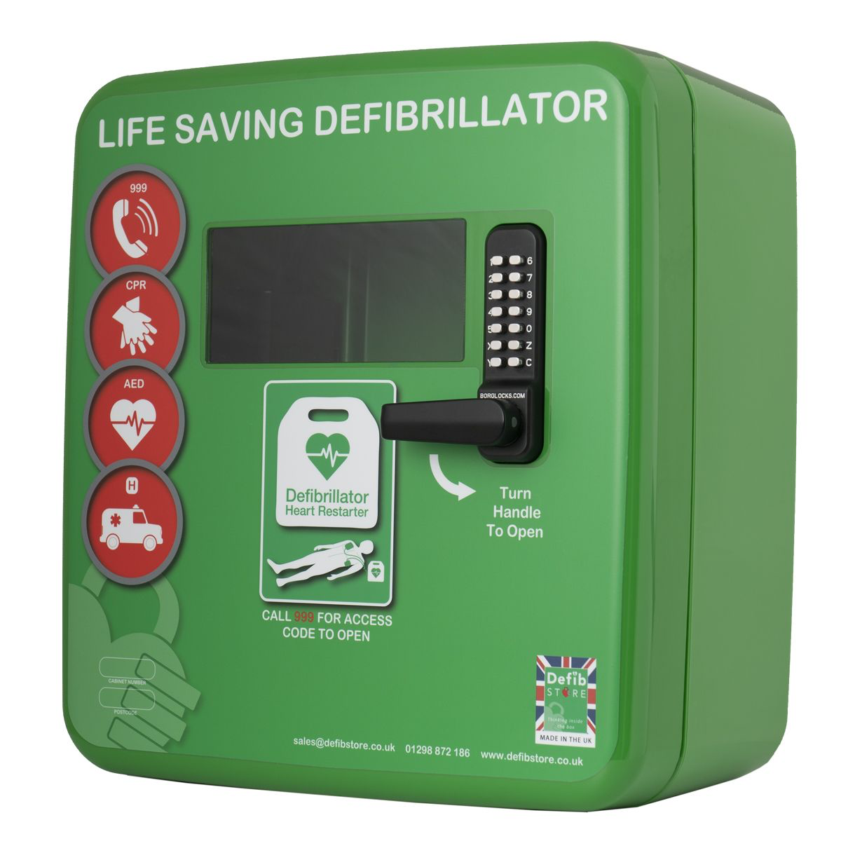 Elarix 4000 Outdoor Defibrillator Cabinet - Keypad Lock - Heater and LED Light - Green